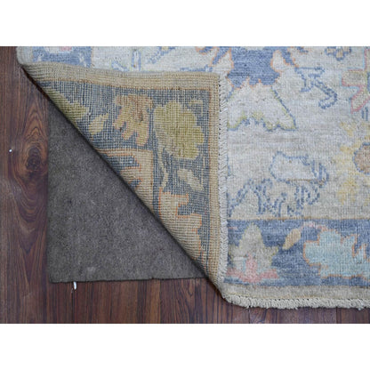Oushak And Peshawar Wool Hand Knotted Rug Grey Denim Blue 2.10X15.10 -O089097