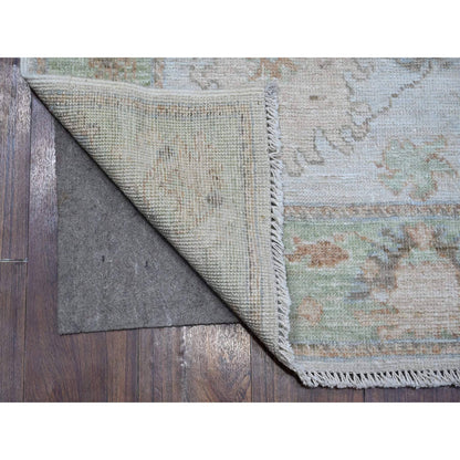 Oushak And Peshawar Wool Hand Knotted Rug Grey Green 2.9X15.4 -O089101