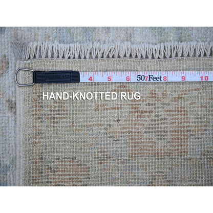Oushak And Peshawar Wool Hand Knotted Rug Grey Green 2.9X15.4 -O089101
