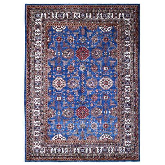 Kazak Wool Hand Knotted Rug Blue Ivory 9.10X13.5 -O089105