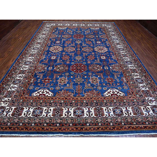 Kazak Wool Hand Knotted Rug Blue Ivory 9.10X13.5 -O089105