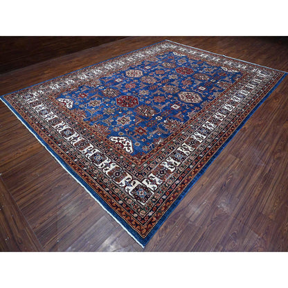 Kazak Wool Hand Knotted Rug Blue Ivory 9.10X13.5 -O089105