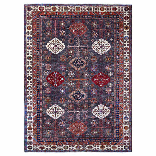 Kazak Wool Hand Knotted Rug Grey Ivory 9.0X12.3 -O089107