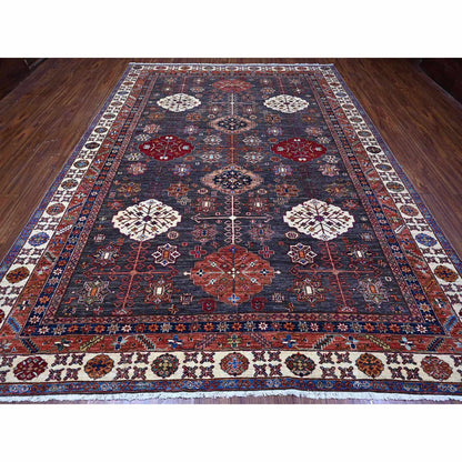 Kazak Wool Hand Knotted Rug Grey Ivory 9.0X12.3 -O089107
