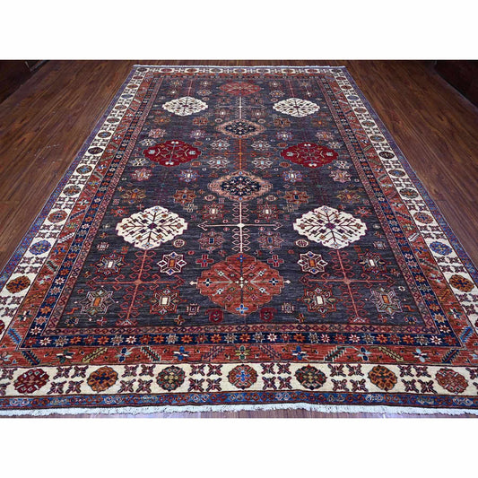 Kazak Wool Hand Knotted Rug Grey Ivory 9.0X12.3 -O089107