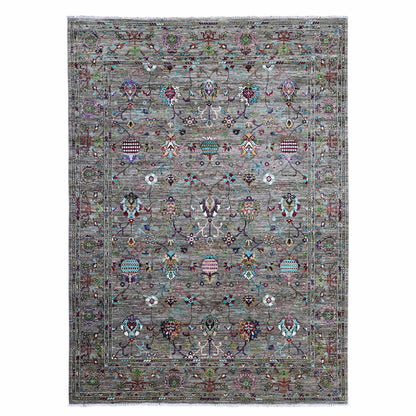 Tribal & Geometric Wool Hand Knotted Rug Grey Gray 8.1X11.2 -O089109