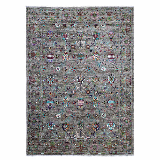 Tribal & Geometric Wool Hand Knotted Rug Grey Gray 8.1X11.2 -O089109