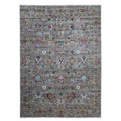 Tribal & Geometric Wool Hand Knotted Rug Grey Gray 8.1X11.2 -O089109