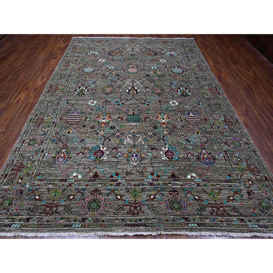 Tribal & Geometric Wool Hand Knotted Rug Grey Gray 8.1X11.2 -O089109