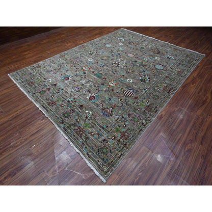 Tribal & Geometric Wool Hand Knotted Rug Grey Gray 8.1X11.2 -O089109