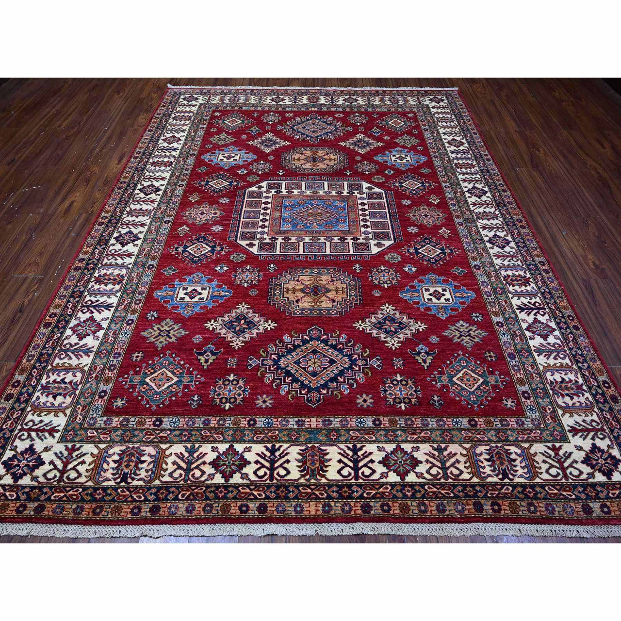 Red 7'9" x 9'9" Kazak Hand knotted Wool Rug - Sku: O089110