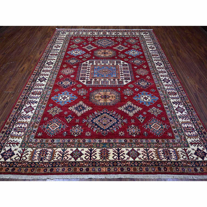 Kazak Wool Hand Knotted Rug Red Ivory 7.9X9.9 -O089110