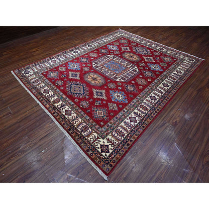 Kazak Wool Hand Knotted Rug Red Ivory 7.9X9.9 -O089110