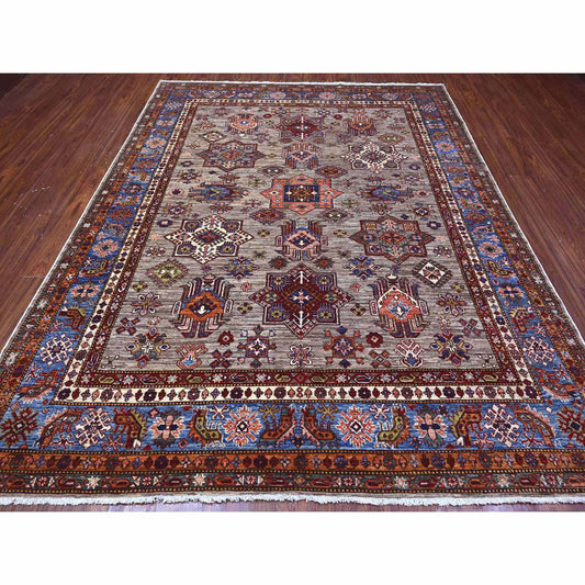 Kazak Wool Hand Knotted Rug Grey Ivory 8.1X10.1 -O089111