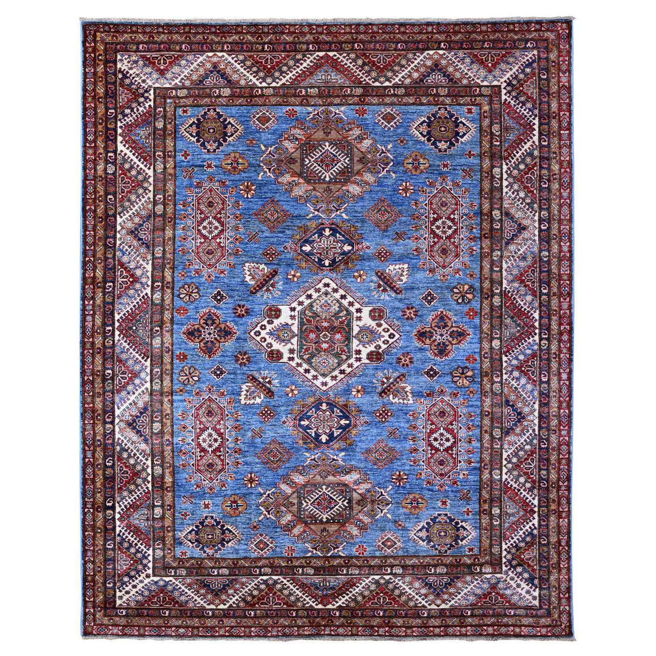 Blue 7'10" x 9'11" Kazak Hand knotted Wool Rug - Sku: O089112