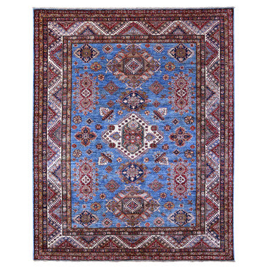 Kazak Wool Hand Knotted Rug Blue Ivory 7.10X9.11 -O089112