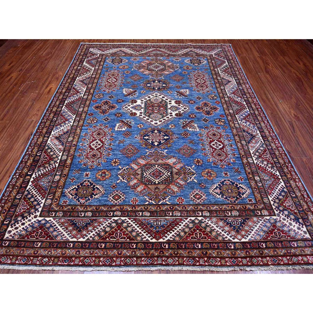 Blue 7'10" x 9'11" Kazak Hand knotted Wool Rug - Sku: O089112