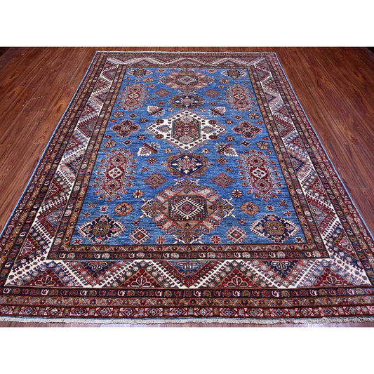 Kazak Wool Hand Knotted Rug Blue Ivory 7.10X9.11 -O089112