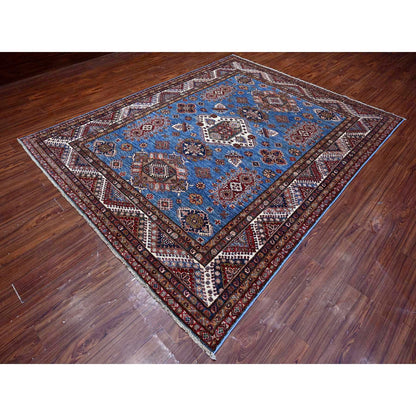 Kazak Wool Hand Knotted Rug Blue Ivory 7.10X9.11 -O089112