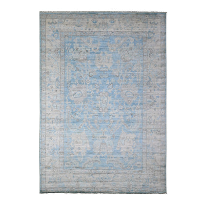 Oushak And Peshawar Wool Hand Knotted Rug Blue Gray 6.2X8.10 -O089120
