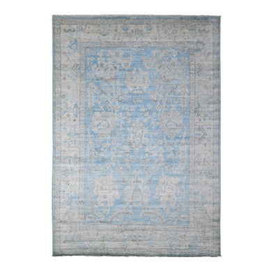 Oushak And Peshawar Wool Hand Knotted Rug Blue Gray 6.2X8.10 -O089120