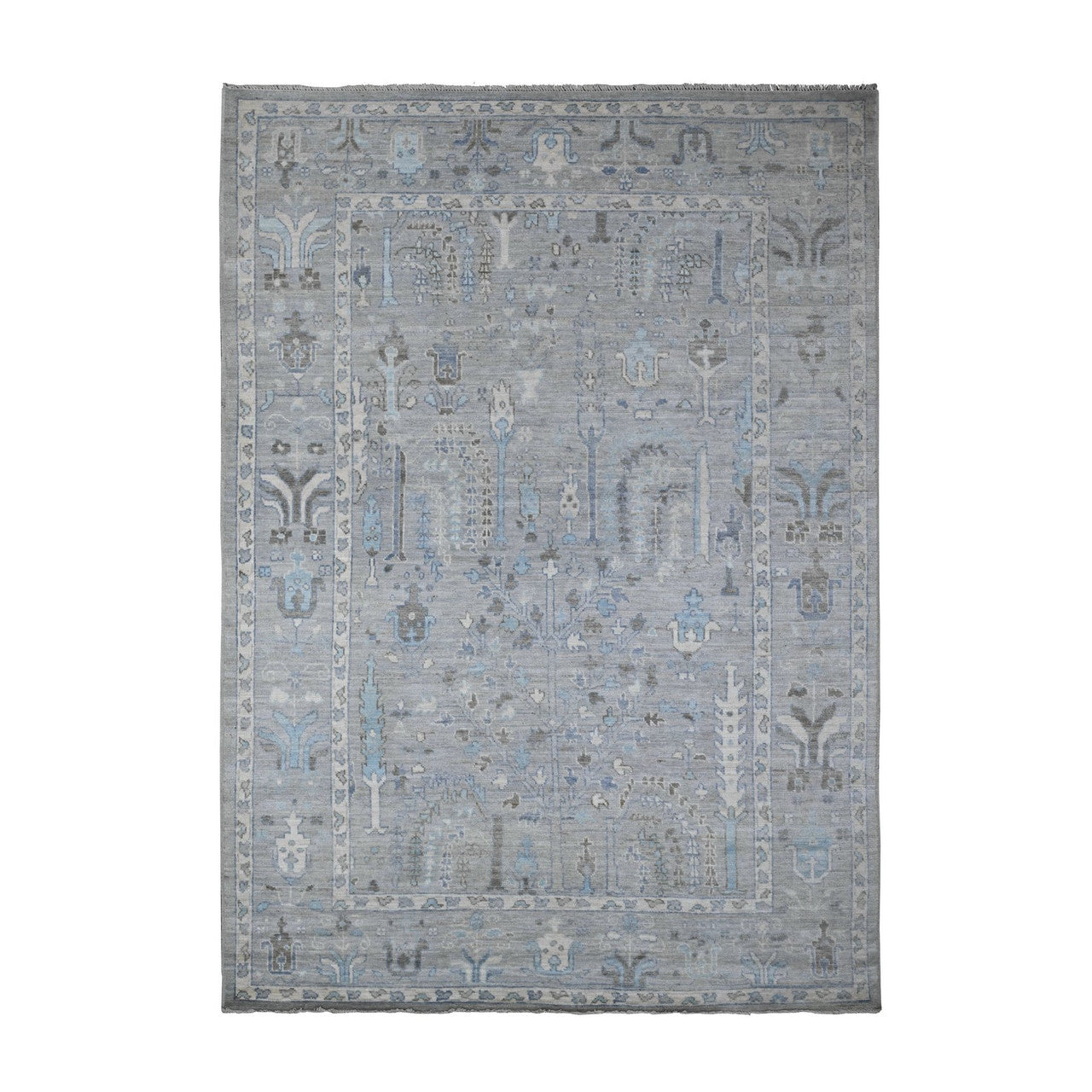 Gray 6'3" x 8'10" Oushak And Peshawar Hand knotted Wool Rug - Sku: O089122