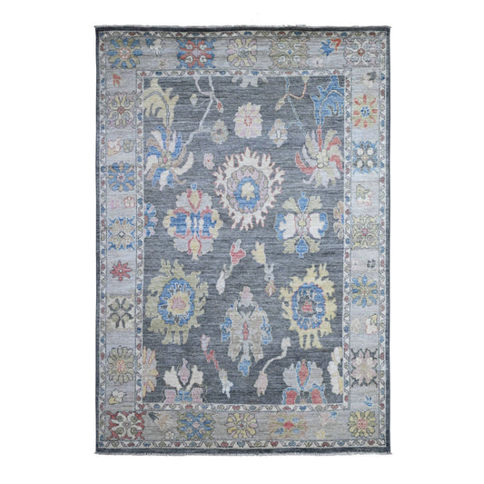 Oushak And Peshawar Wool Hand Knotted Rug Grey Silver Gray 5.11X8.8 -O089124