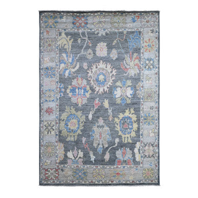 Oushak And Peshawar Wool Hand Knotted Rug Grey Silver Gray 5.11X8.8 -O089124