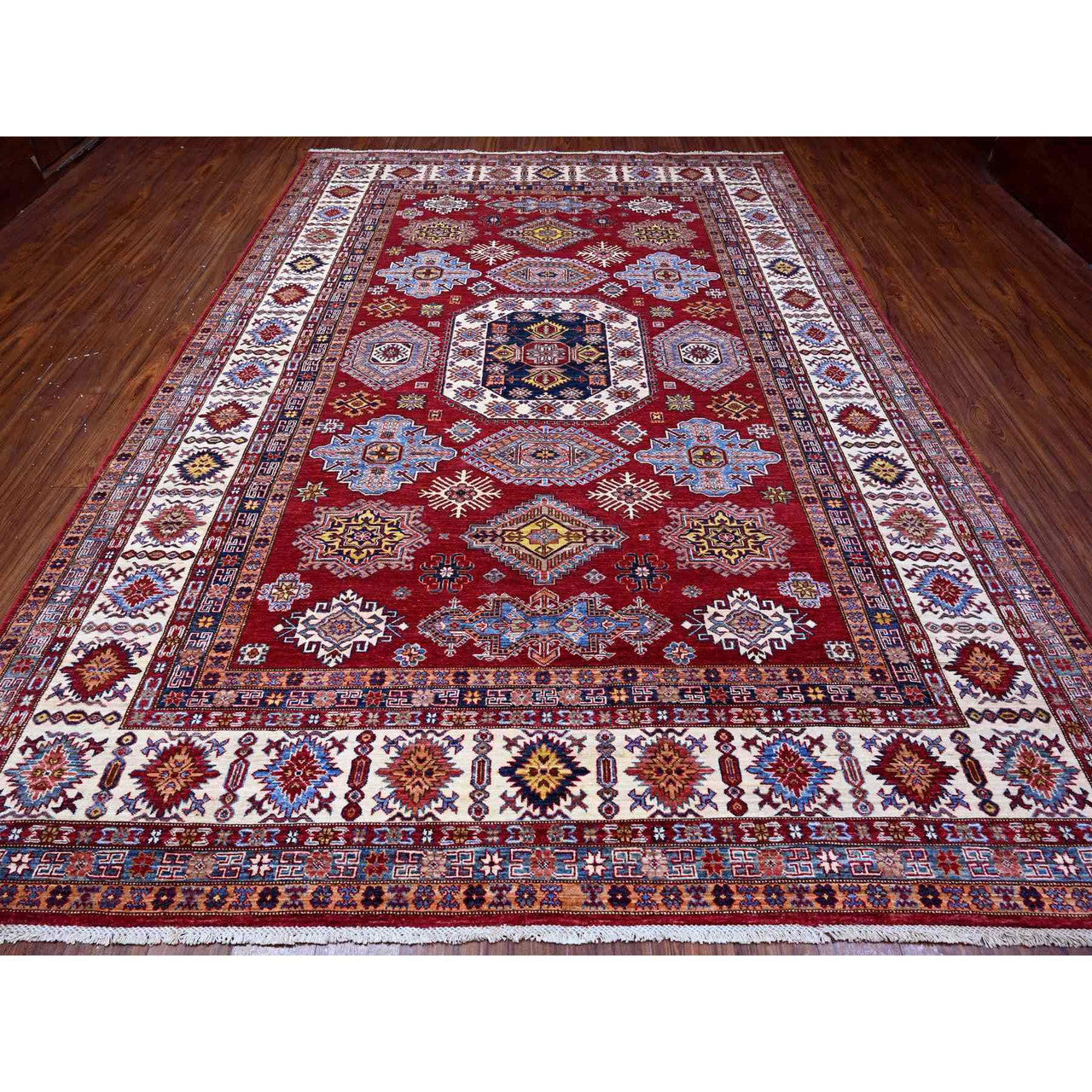 Red 8'10" x 12'5" Kazak Hand knotted Wool Rug - Sku: O089132