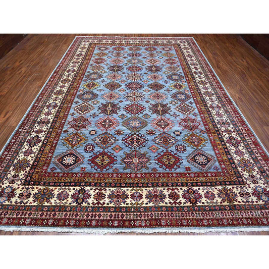 Kazak Wool Hand Knotted Rug Grey Ivory 8.11X12.6 -O089133