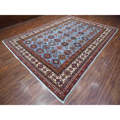 Kazak Wool Hand Knotted Rug Grey Ivory 8.11X12.6 -O089133