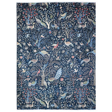 Oushak And Peshawar Wool Hand Knotted Rug Blue No Border 8.10X11.10 -O089134