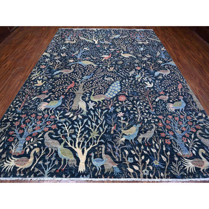 Oushak And Peshawar Wool Hand Knotted Rug Blue No Border 8.10X11.10 -O089134