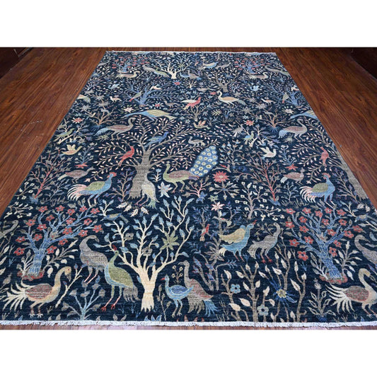 Oushak And Peshawar Wool Hand Knotted Rug Blue No Border 8.10X11.10 -O089134