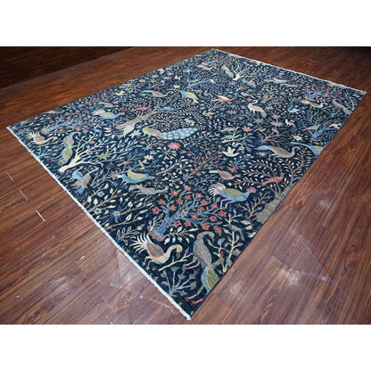 Oushak And Peshawar Wool Hand Knotted Rug Blue No Border 8.10X11.10 -O089134