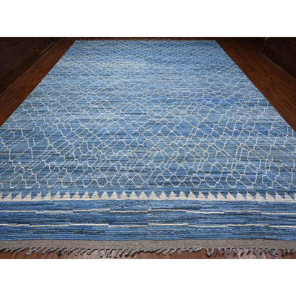 Tribal & Geometric Wool Hand Knotted Rug Blue No Border 12.0X16.1 -O089135
