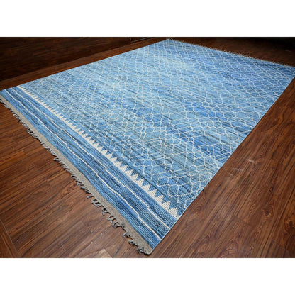 Tribal & Geometric Wool Hand Knotted Rug Blue No Border 12.0X16.1 -O089135