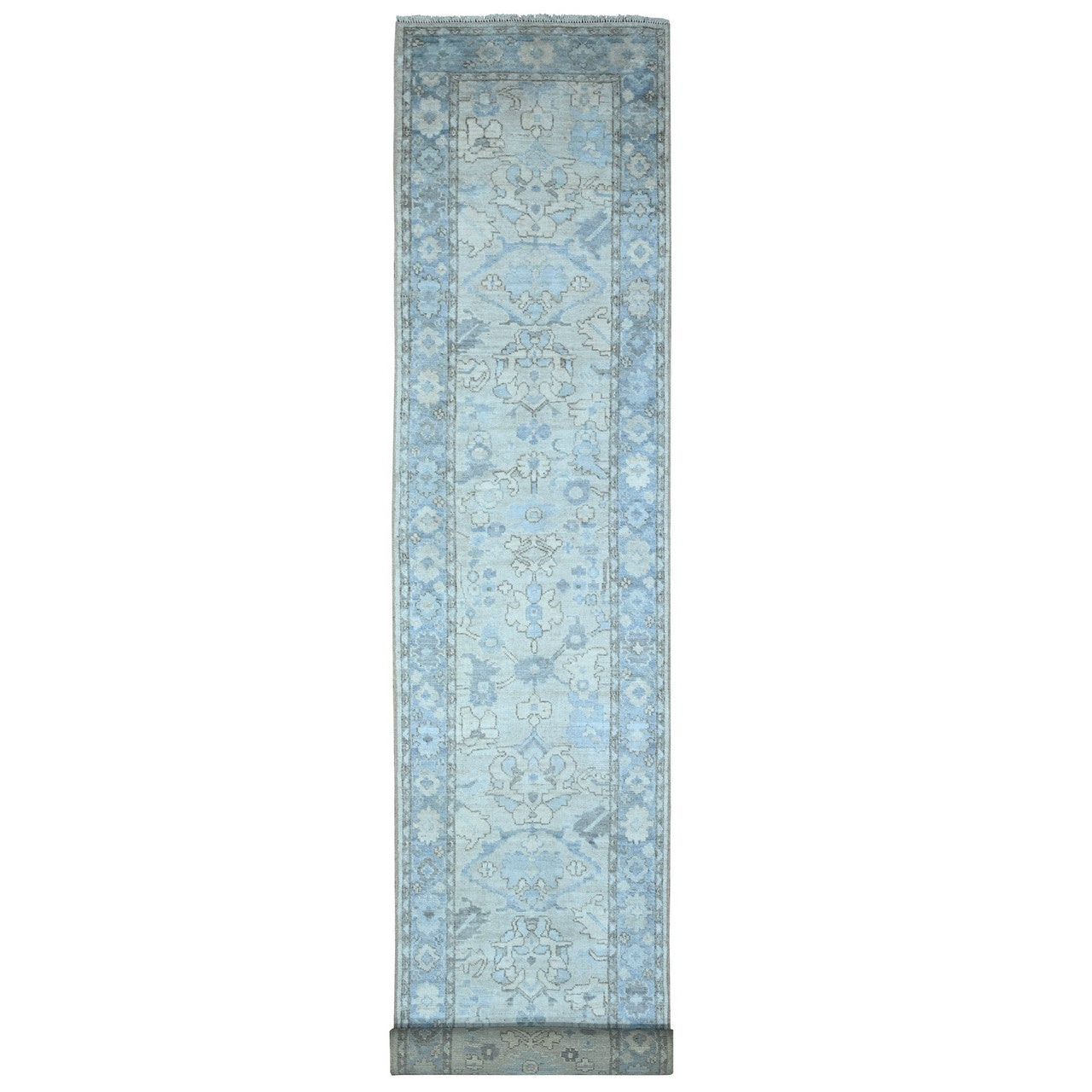 Blue 2'11" x 19'5" Oushak And Peshawar Hand knotted Wool Rug - Sku: O089137