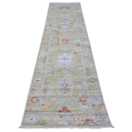 Oushak And Peshawar Wool Hand Knotted Rug Green Green 2.10X11.8 -O089139