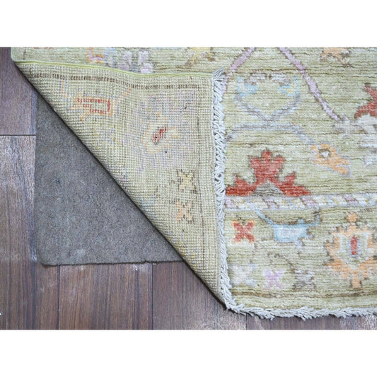 Oushak And Peshawar Wool Hand Knotted Rug Green Green 2.10X11.8 -O089139