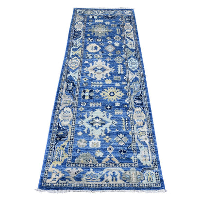 Oushak And Peshawar Wool Hand Knotted Rug Blue Blue 2.8X7.8 -O089141