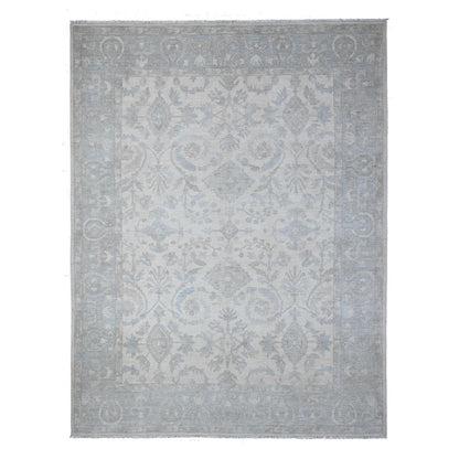 Oushak And Peshawar Wool Hand Knotted Rug Ivory Blue 8.10X11.7 -O089144