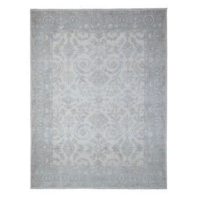 Oushak And Peshawar Wool Hand Knotted Rug Ivory Blue 8.10X11.7 -O089144