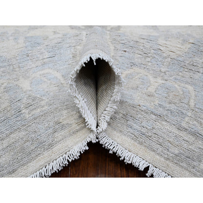 Oushak And Peshawar Wool Hand Knotted Rug Ivory Blue 8.10X11.7 -O089144