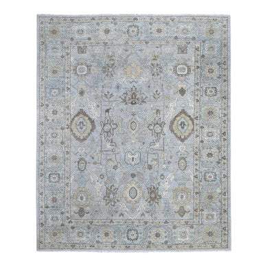 Oushak And Peshawar Wool Hand Knotted Rug Grey Blue 9.2X11.1 -O089147