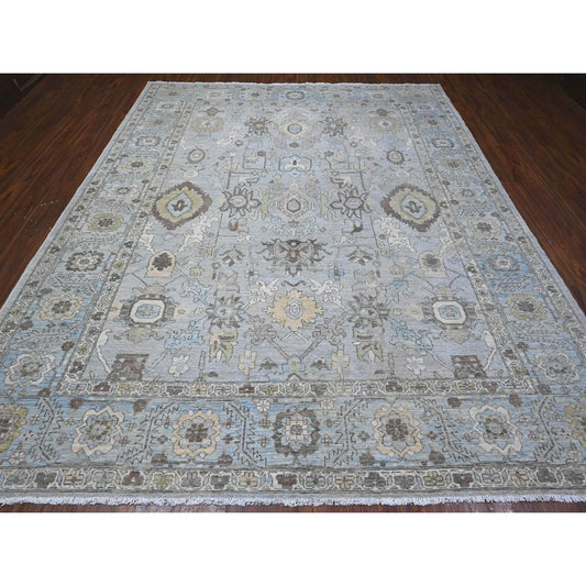 Oushak And Peshawar Wool Hand Knotted Rug Grey Blue 9.2X11.1 -O089147