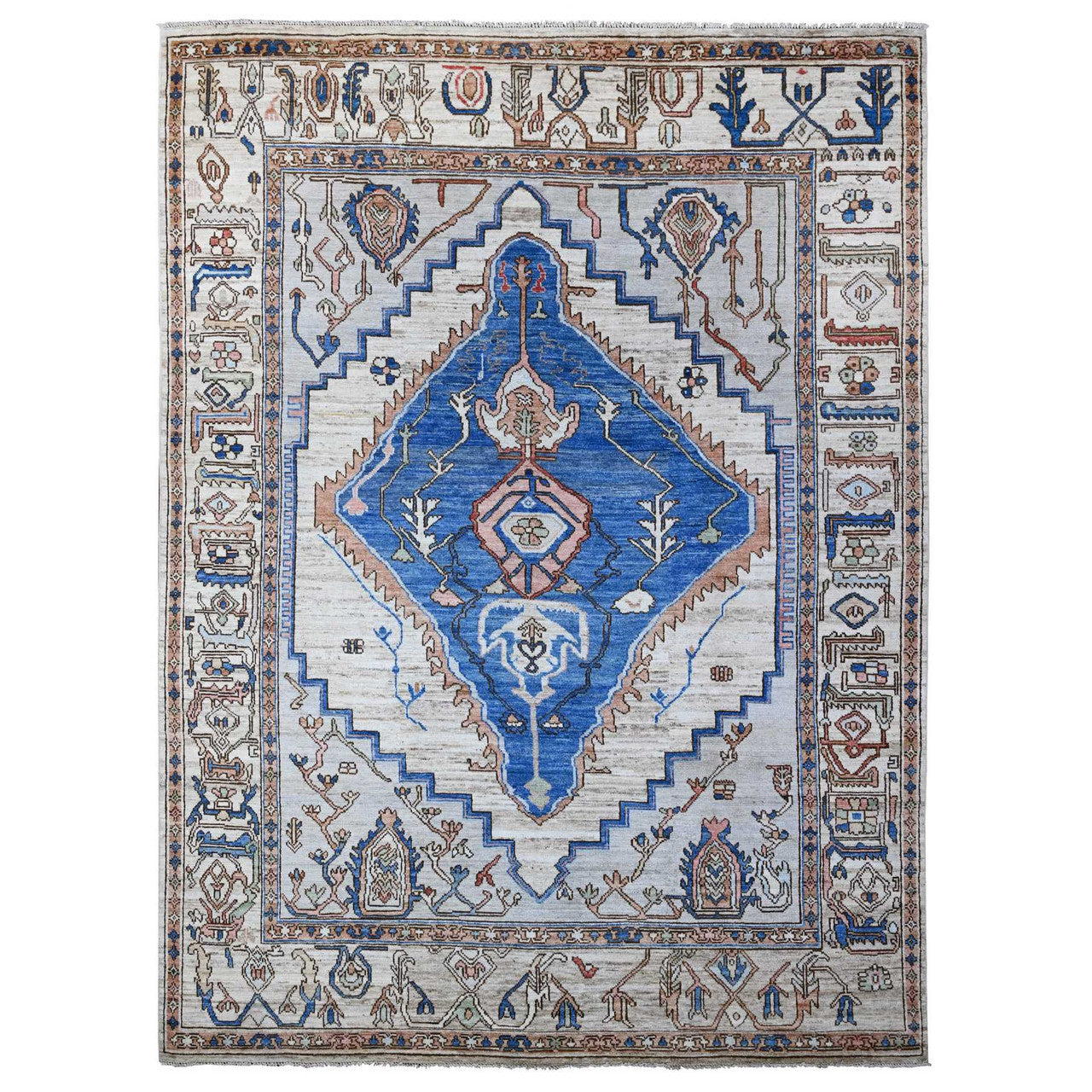 Gray 8'10" x 11'9" Tribal & Geometric Hand knotted Wool Rug - Sku: O089151