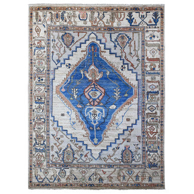 Tribal & Geometric Wool Hand Knotted Rug Grey Gray 8.10X11.9 -O089151