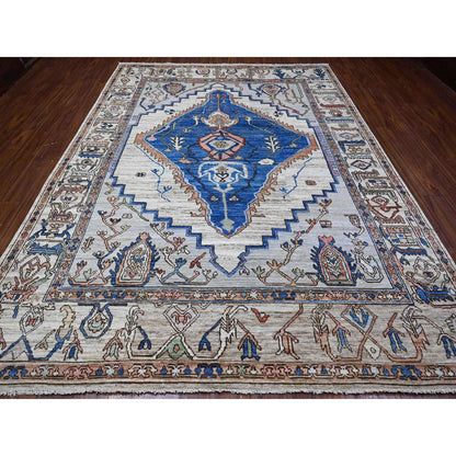 Tribal & Geometric Wool Hand Knotted Rug Grey Gray 8.10X11.9 -O089151