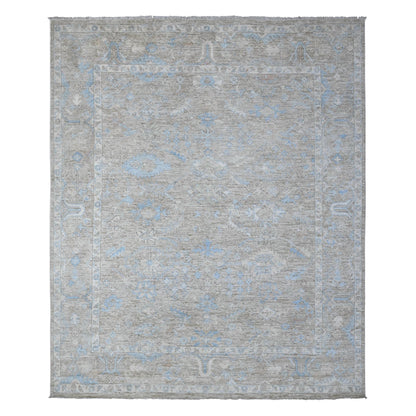 Oushak And Peshawar Wool Hand Knotted Rug Grey Gray 7.9X9.5 -O089154